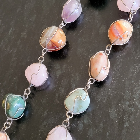 Vintage Chunky polished quartz wire wrapped statement necklace - Picture 3 of 7